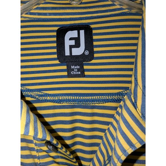 Footjoy Yellow Striped Polo Golf Shirt M - Picture 4 of 5